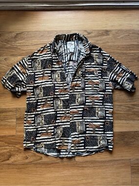 Vintage Ringo Sport Rayon Button Up Shirt Geometric Abstract Print Men’s XL